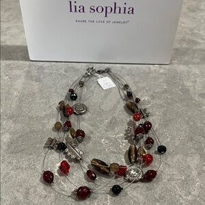 Lia Sophia Elegant Red and Brown 5 Strand Beaded Necklace